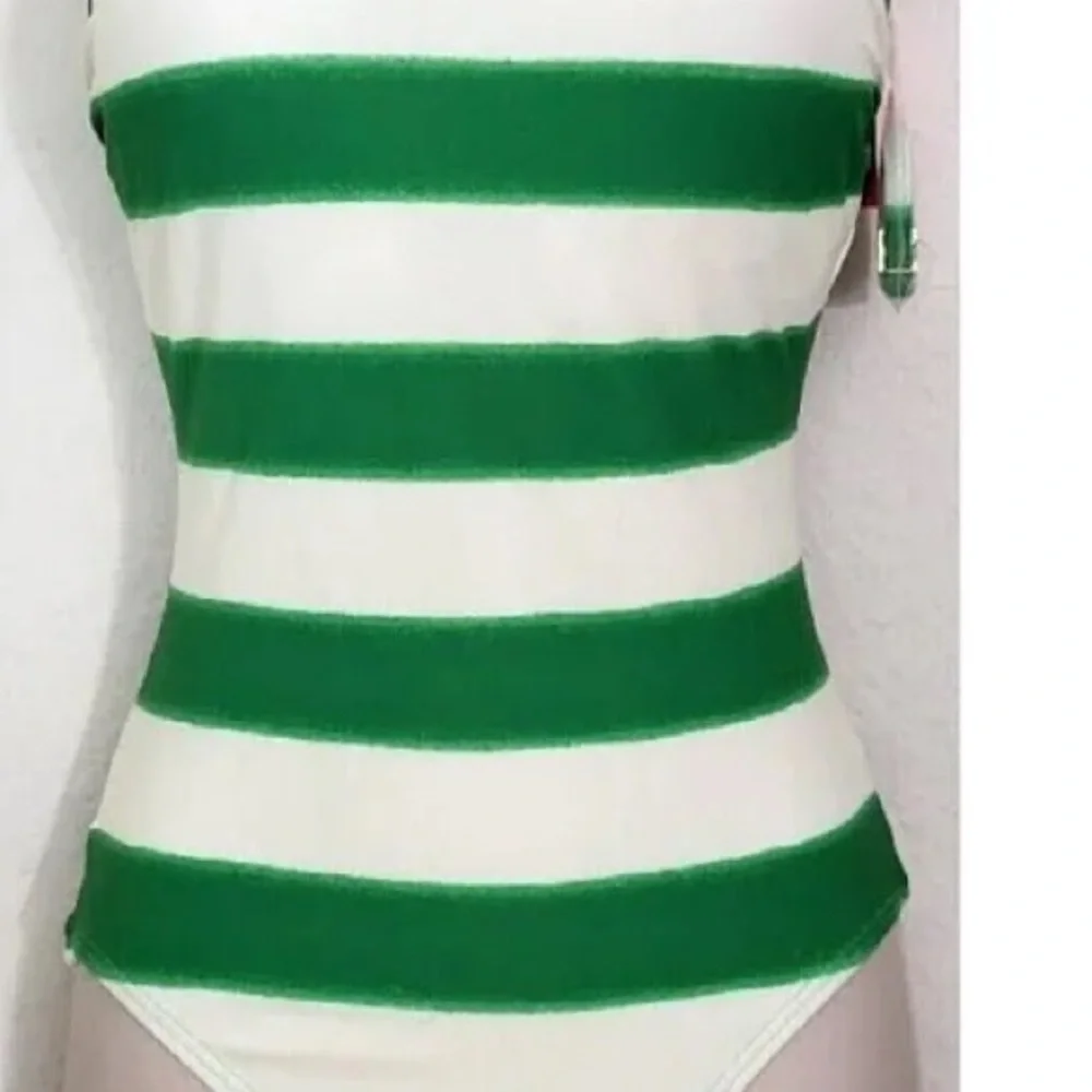 Kate Spade Awning Stripe Bandeau One Piece Swimsuit NWT Size L